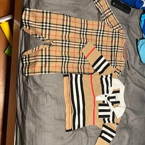 12 month old baby boy Burberry shirt and Romper